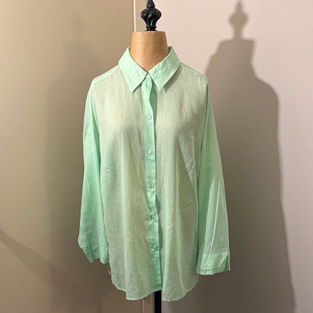 Sigrid Olsen Mint Green Button Down Shirt